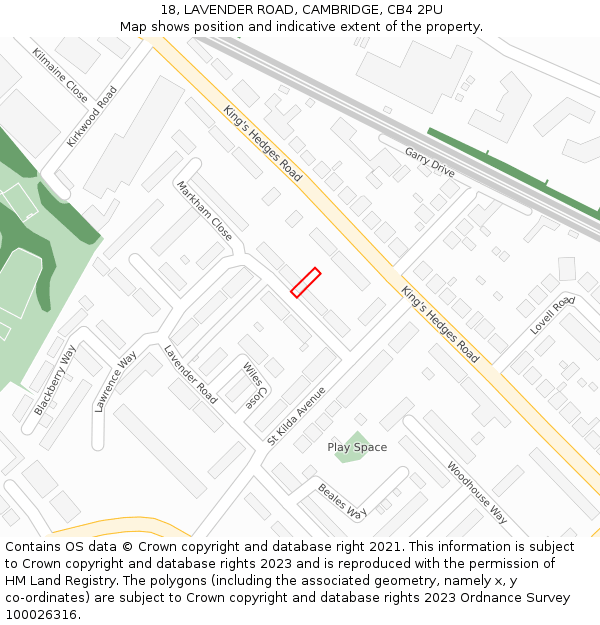 18, LAVENDER ROAD, CAMBRIDGE, CB4 2PU: Location map and indicative extent of plot