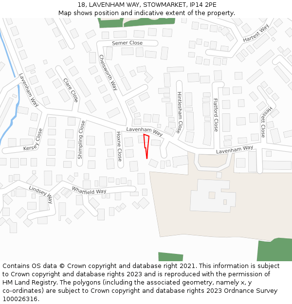 18, LAVENHAM WAY, STOWMARKET, IP14 2PE: Location map and indicative extent of plot