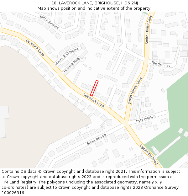 18, LAVEROCK LANE, BRIGHOUSE, HD6 2NJ: Location map and indicative extent of plot