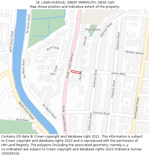 18, LAWN AVENUE, GREAT YARMOUTH, NR30 1QN: Location map and indicative extent of plot