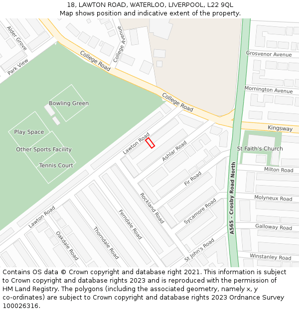 18, LAWTON ROAD, WATERLOO, LIVERPOOL, L22 9QL: Location map and indicative extent of plot