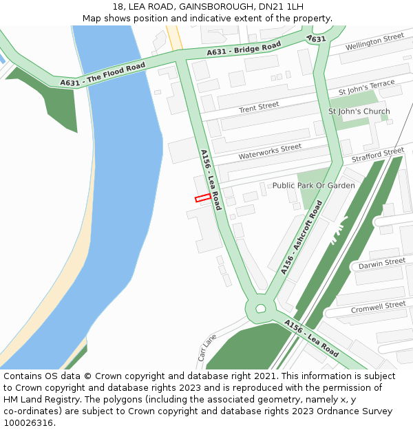 18, LEA ROAD, GAINSBOROUGH, DN21 1LH: Location map and indicative extent of plot