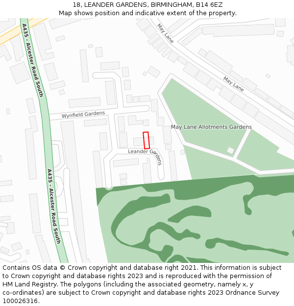 18, LEANDER GARDENS, BIRMINGHAM, B14 6EZ: Location map and indicative extent of plot