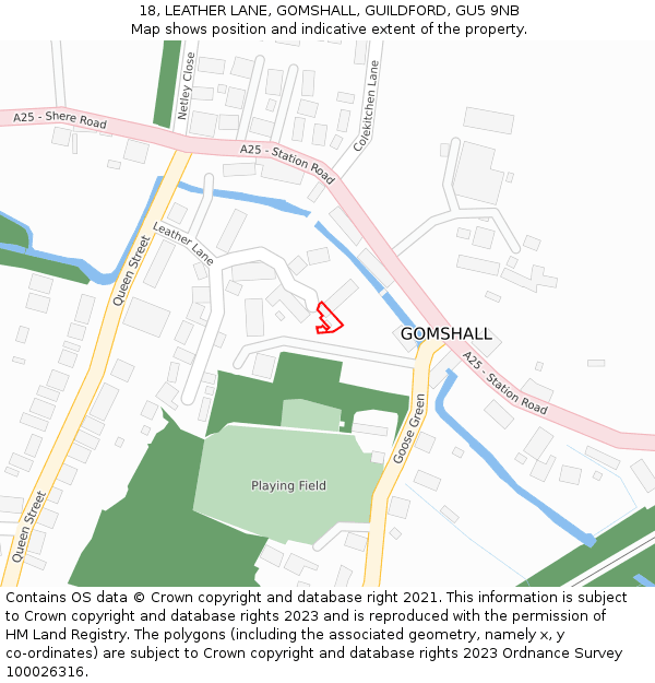 18, LEATHER LANE, GOMSHALL, GUILDFORD, GU5 9NB: Location map and indicative extent of plot