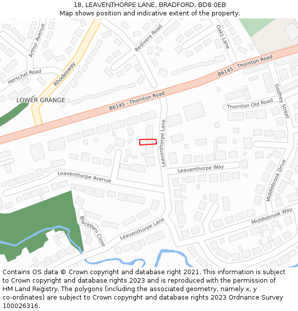 18, LEAVENTHORPE LANE, BRADFORD, BD8 0EB: Location map and indicative extent of plot