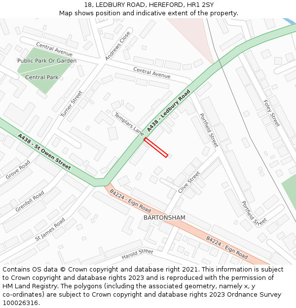 18, LEDBURY ROAD, HEREFORD, HR1 2SY: Location map and indicative extent of plot