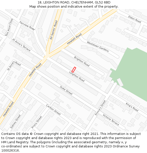 18, LEIGHTON ROAD, CHELTENHAM, GL52 6BD: Location map and indicative extent of plot