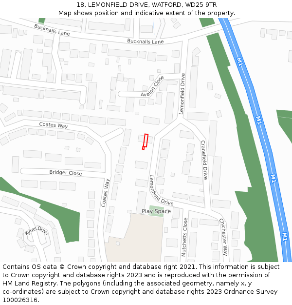 18, LEMONFIELD DRIVE, WATFORD, WD25 9TR: Location map and indicative extent of plot
