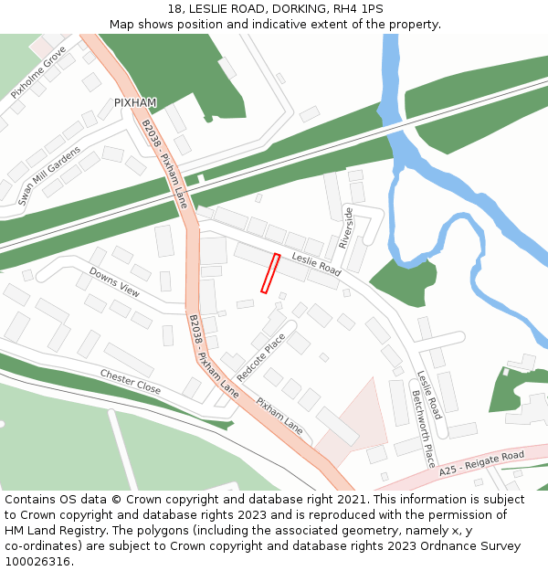 18, LESLIE ROAD, DORKING, RH4 1PS: Location map and indicative extent of plot