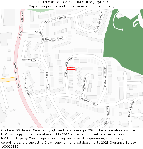 18, LIDFORD TOR AVENUE, PAIGNTON, TQ4 7ED: Location map and indicative extent of plot