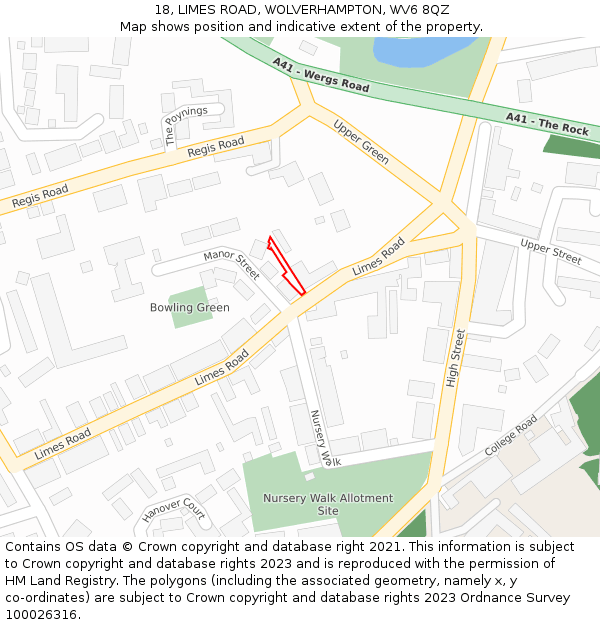 18, LIMES ROAD, WOLVERHAMPTON, WV6 8QZ: Location map and indicative extent of plot