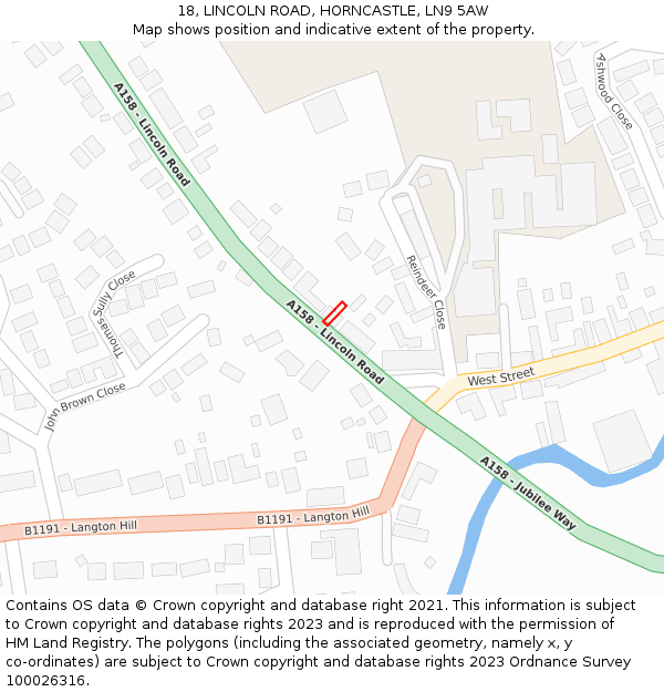 18, LINCOLN ROAD, HORNCASTLE, LN9 5AW: Location map and indicative extent of plot