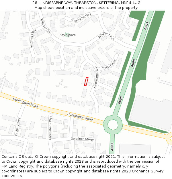 18, LINDISFARNE WAY, THRAPSTON, KETTERING, NN14 4UG: Location map and indicative extent of plot