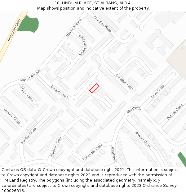 18, LINDUM PLACE, ST ALBANS, AL3 4JJ: Location map and indicative extent of plot