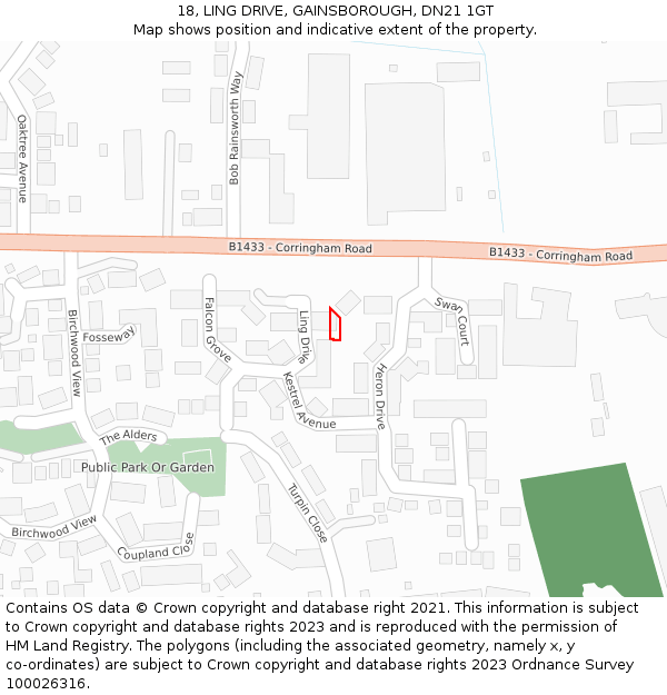 18, LING DRIVE, GAINSBOROUGH, DN21 1GT: Location map and indicative extent of plot