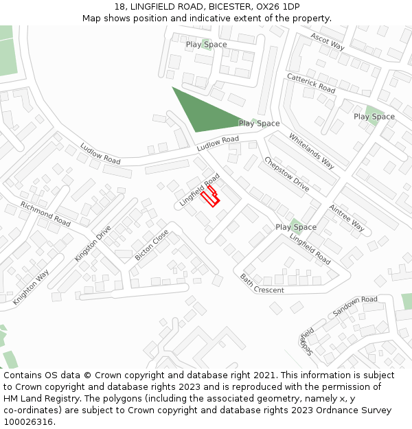 18, LINGFIELD ROAD, BICESTER, OX26 1DP: Location map and indicative extent of plot