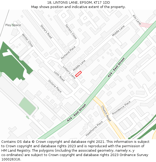 18, LINTONS LANE, EPSOM, KT17 1DD: Location map and indicative extent of plot