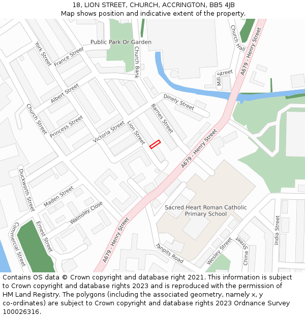 18, LION STREET, CHURCH, ACCRINGTON, BB5 4JB: Location map and indicative extent of plot