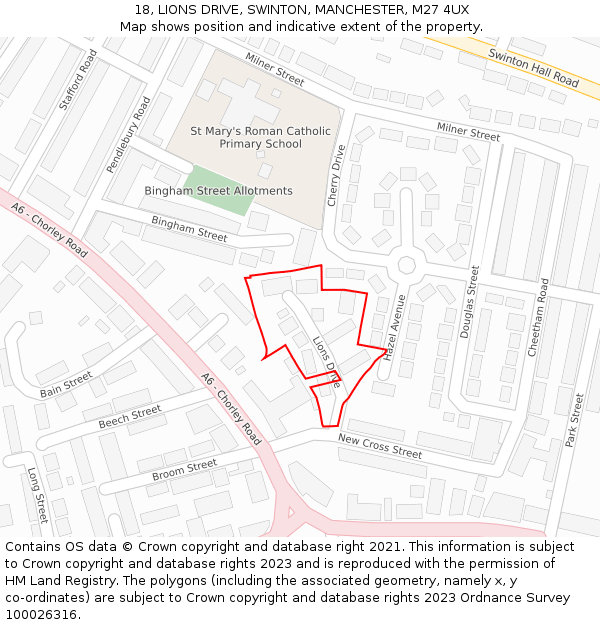 18, LIONS DRIVE, SWINTON, MANCHESTER, M27 4UX: Location map and indicative extent of plot