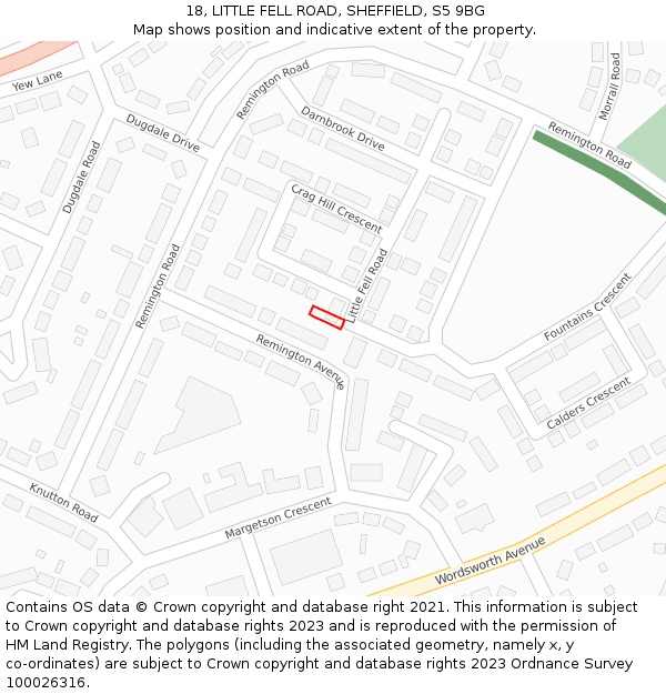 18, LITTLE FELL ROAD, SHEFFIELD, S5 9BG: Location map and indicative extent of plot