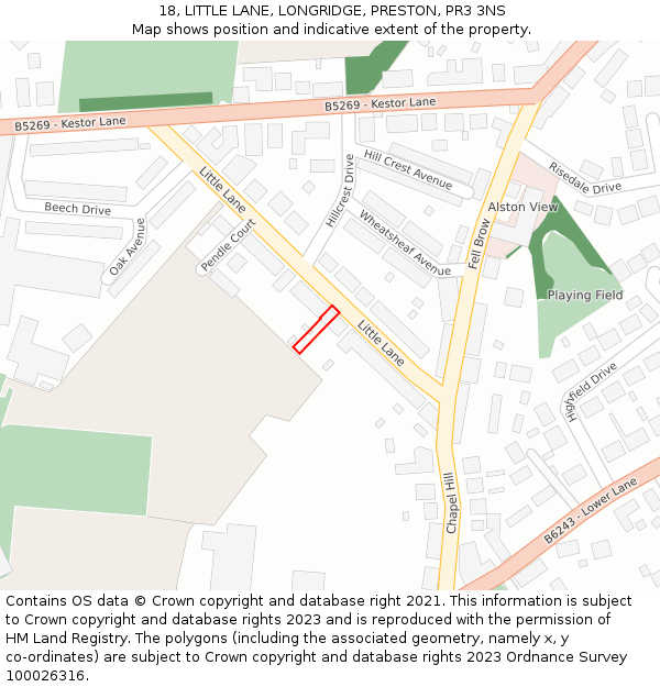 18, LITTLE LANE, LONGRIDGE, PRESTON, PR3 3NS: Location map and indicative extent of plot