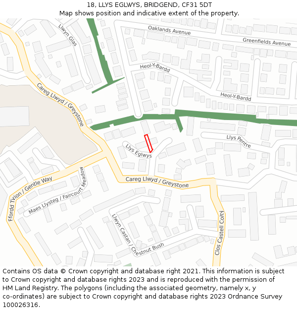 18, LLYS EGLWYS, BRIDGEND, CF31 5DT: Location map and indicative extent of plot