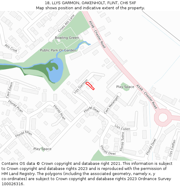 18, LLYS GARMON, OAKENHOLT, FLINT, CH6 5XF: Location map and indicative extent of plot