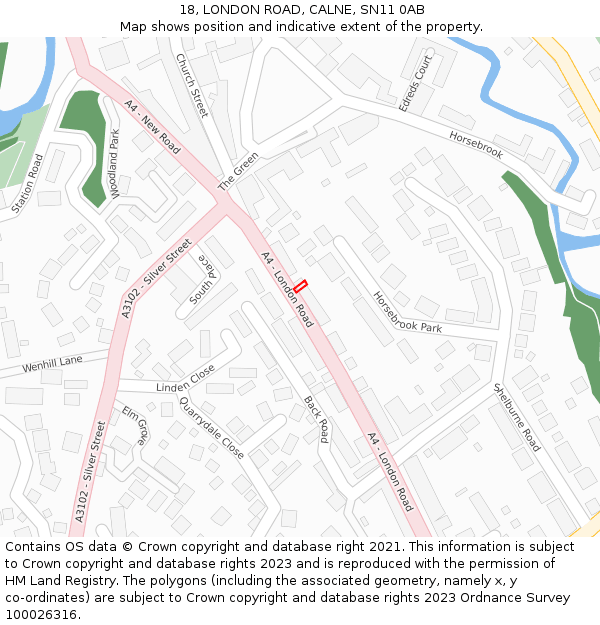 18, LONDON ROAD, CALNE, SN11 0AB: Location map and indicative extent of plot