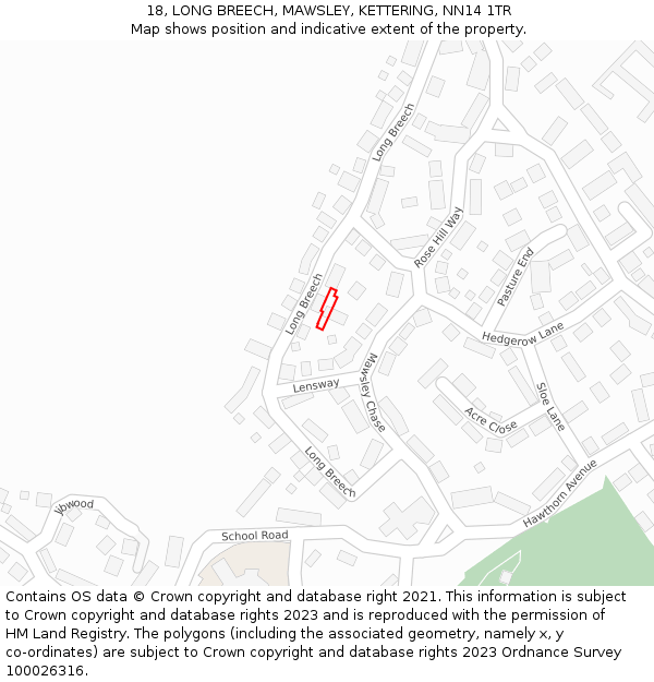 18, LONG BREECH, MAWSLEY, KETTERING, NN14 1TR: Location map and indicative extent of plot
