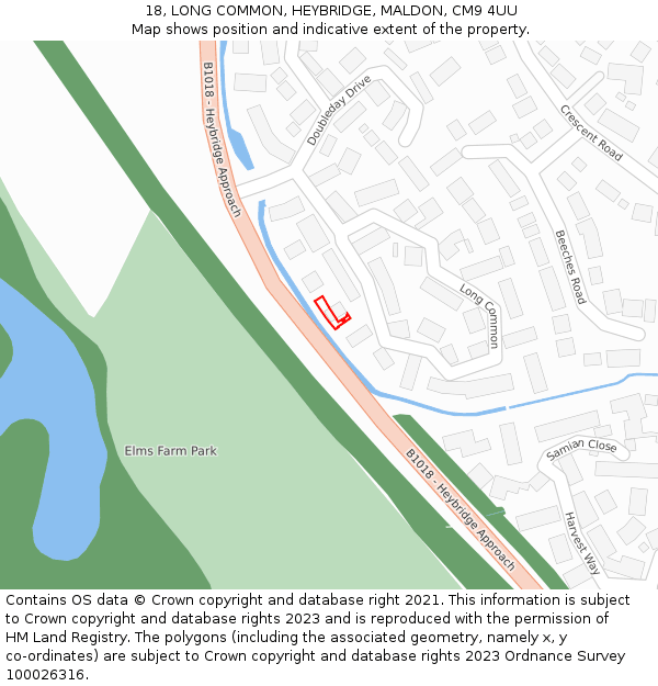 18, LONG COMMON, HEYBRIDGE, MALDON, CM9 4UU: Location map and indicative extent of plot