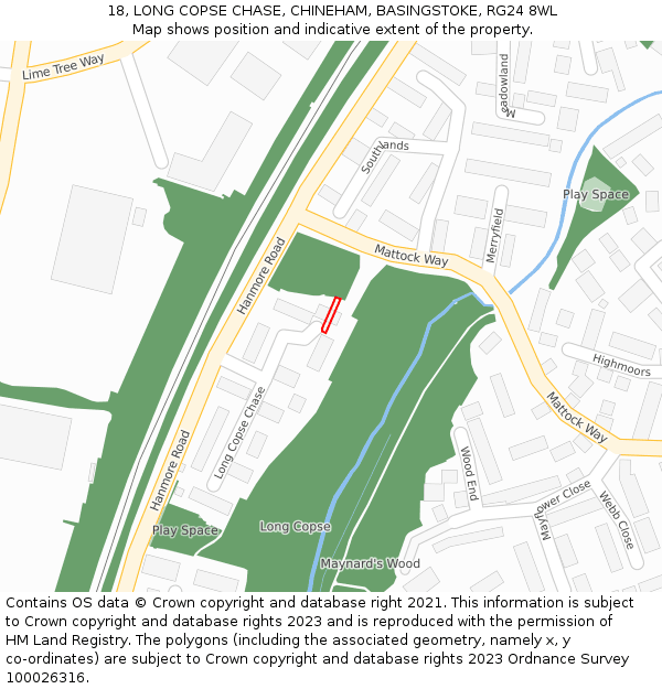 18, LONG COPSE CHASE, CHINEHAM, BASINGSTOKE, RG24 8WL: Location map and indicative extent of plot