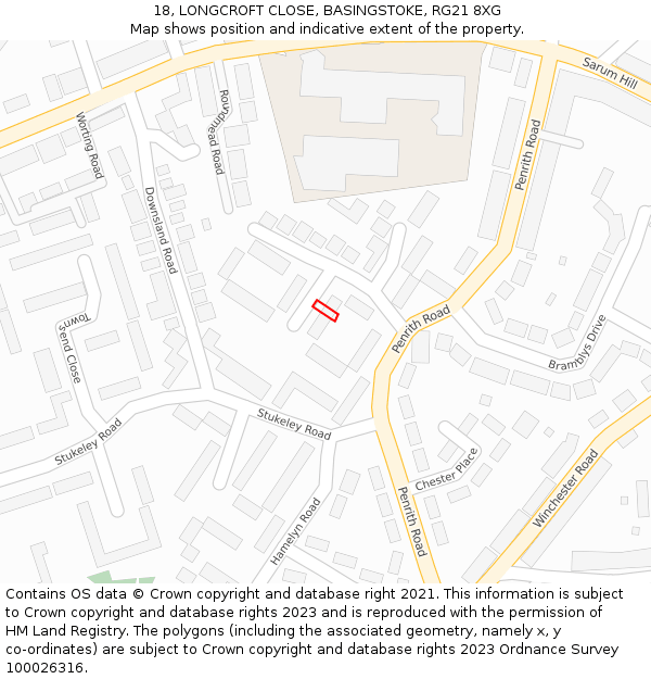 18, LONGCROFT CLOSE, BASINGSTOKE, RG21 8XG: Location map and indicative extent of plot