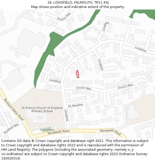 18, LONGFIELD, FALMOUTH, TR11 4SJ: Location map and indicative extent of plot
