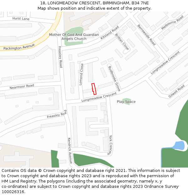 18, LONGMEADOW CRESCENT, BIRMINGHAM, B34 7NE: Location map and indicative extent of plot