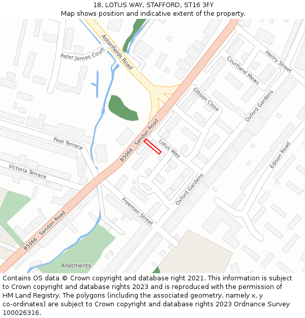 18, LOTUS WAY, STAFFORD, ST16 3FY: Location map and indicative extent of plot