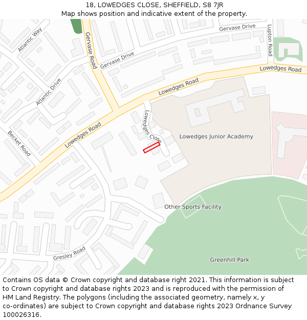 18, LOWEDGES CLOSE, SHEFFIELD, S8 7JR: Location map and indicative extent of plot