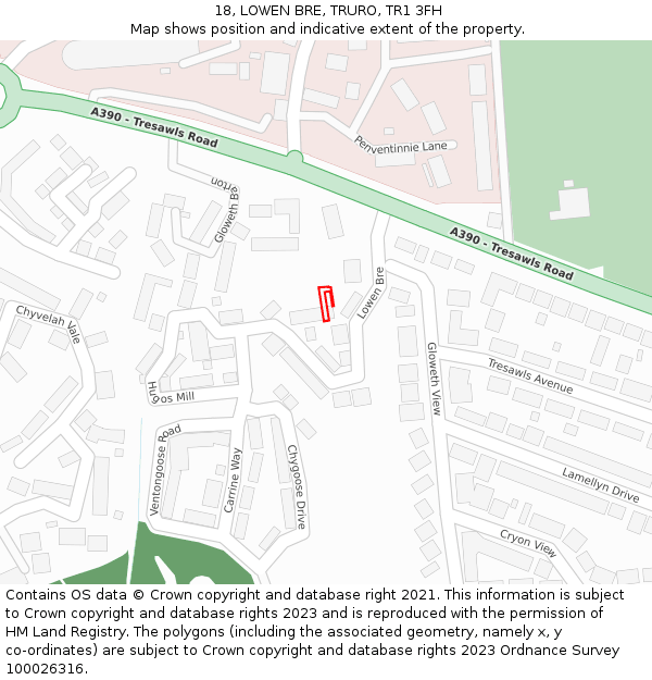18, LOWEN BRE, TRURO, TR1 3FH: Location map and indicative extent of plot