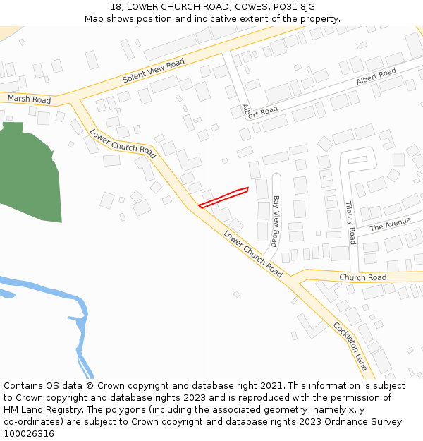 18, LOWER CHURCH ROAD, COWES, PO31 8JG: Location map and indicative extent of plot