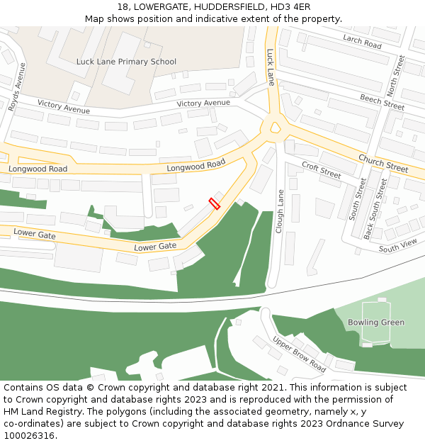 18, LOWERGATE, HUDDERSFIELD, HD3 4ER: Location map and indicative extent of plot