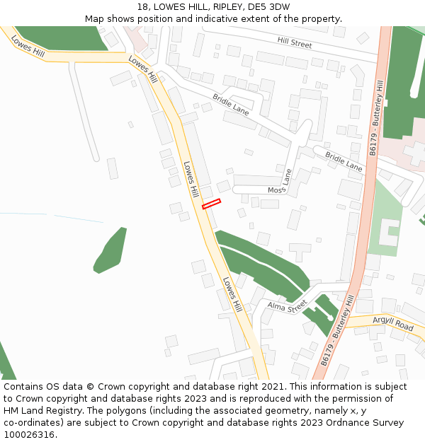 18, LOWES HILL, RIPLEY, DE5 3DW: Location map and indicative extent of plot