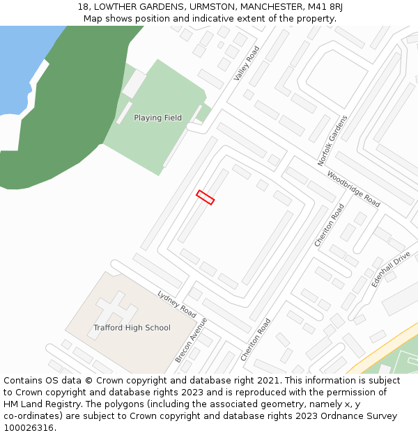 18, LOWTHER GARDENS, URMSTON, MANCHESTER, M41 8RJ: Location map and indicative extent of plot