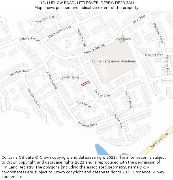 18, LUDLOW ROAD, LITTLEOVER, DERBY, DE23 3AH: Location map and indicative extent of plot