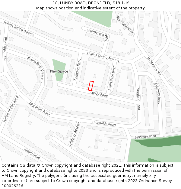 18, LUNDY ROAD, DRONFIELD, S18 1UY: Location map and indicative extent of plot