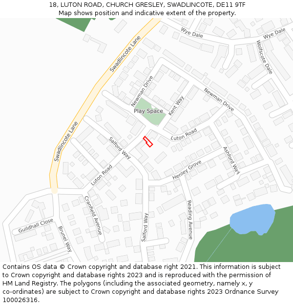 18, LUTON ROAD, CHURCH GRESLEY, SWADLINCOTE, DE11 9TF: Location map and indicative extent of plot