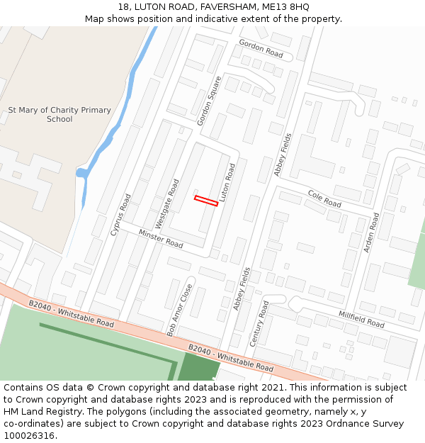 18, LUTON ROAD, FAVERSHAM, ME13 8HQ: Location map and indicative extent of plot