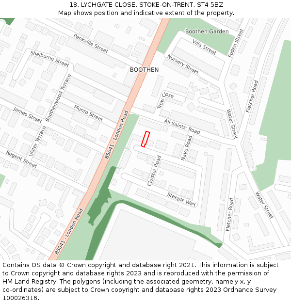 18, LYCHGATE CLOSE, STOKE-ON-TRENT, ST4 5BZ: Location map and indicative extent of plot