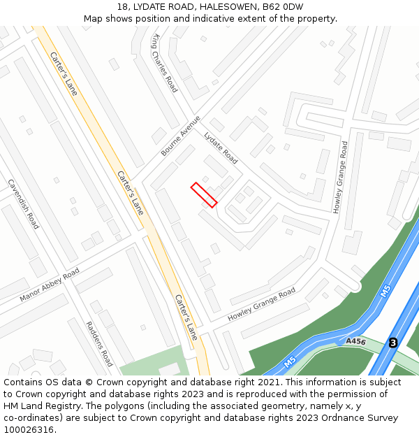 18, LYDATE ROAD, HALESOWEN, B62 0DW: Location map and indicative extent of plot