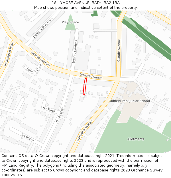 18, LYMORE AVENUE, BATH, BA2 1BA: Location map and indicative extent of plot