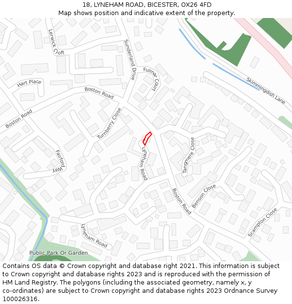18, LYNEHAM ROAD, BICESTER, OX26 4FD: Location map and indicative extent of plot
