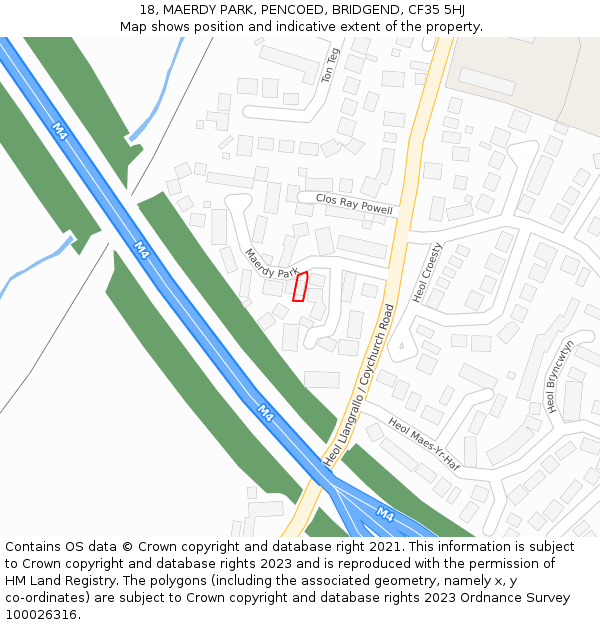 18, MAERDY PARK, PENCOED, BRIDGEND, CF35 5HJ: Location map and indicative extent of plot